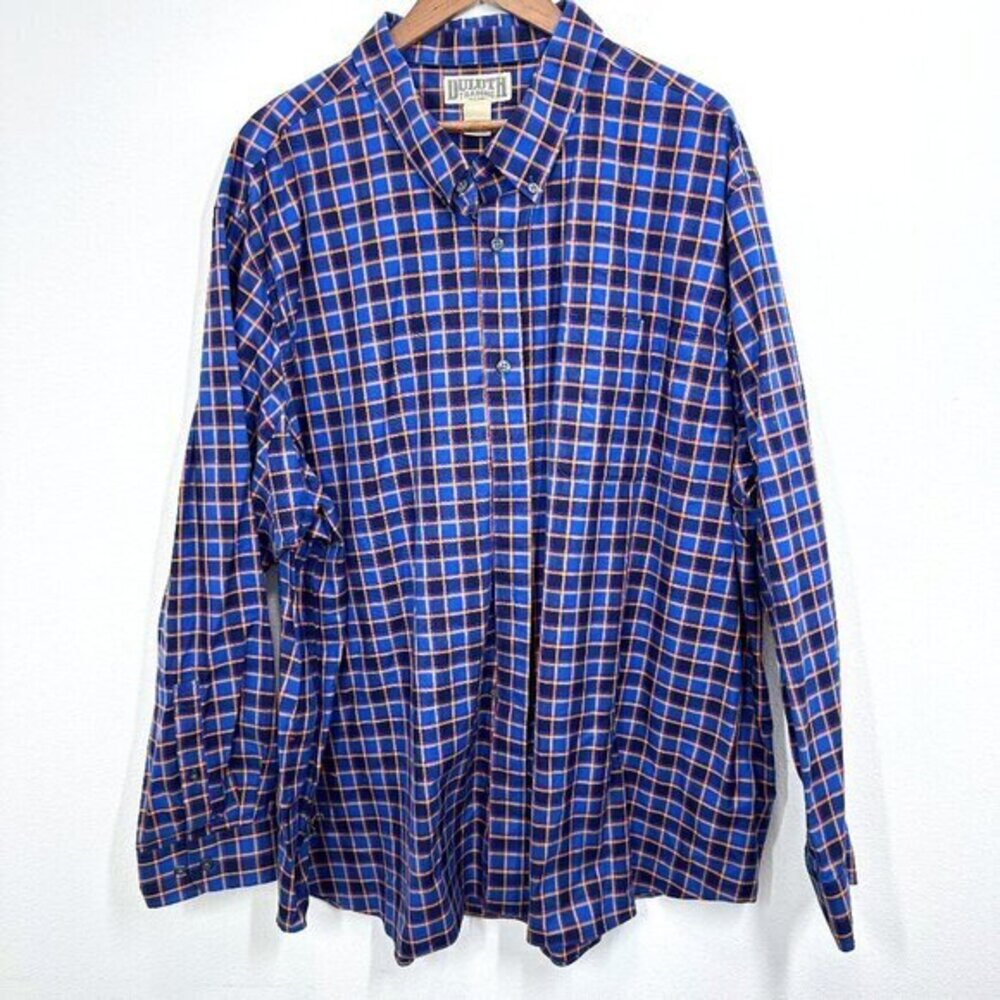 Duluth‎ Trading Co Men's 4XL Blue Windowpane Button Down Dress Shirt Casual